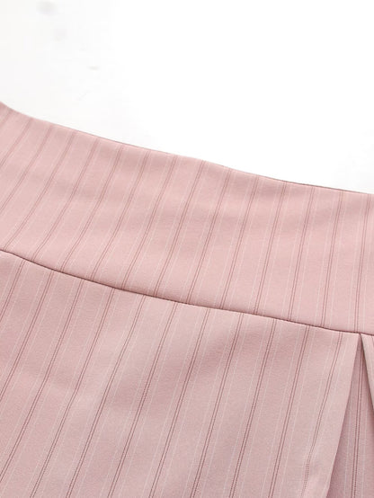 Womens Pink Striped Tube Top Low Waist Pleated Skirt Set | noémi