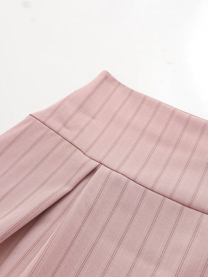 Womens Pink Striped Tube Top Low Waist Pleated Skirt Set | noémi