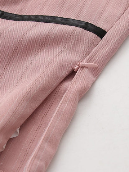 Womens Pink Striped Tube Top Low Waist Pleated Skirt Set | noémi