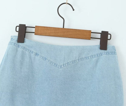 High Waist Denim Skirt Set | Zipper Waist Hip Hugging | noémi