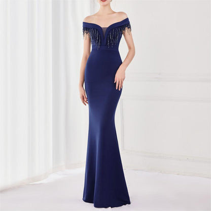 Off Shoulder Beaded Gown | Formal Long Dress | noémi