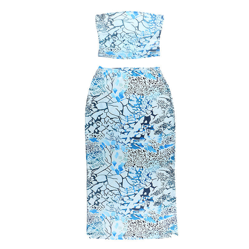 Printed Tube Top Bodycon Skirt Set | Womens Two Piece Slim Fit | noémi