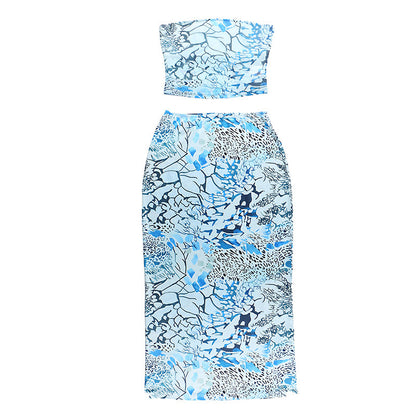 Printed Tube Top Bodycon Skirt Set | Womens Two Piece Slim Fit | noémi