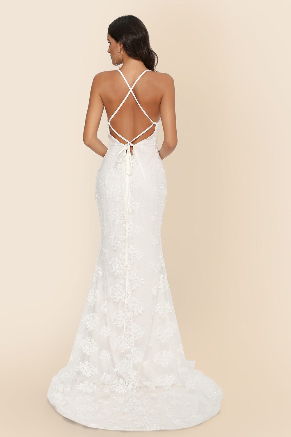 Lace Gown | V Neck Backless Dress with Train | noémi