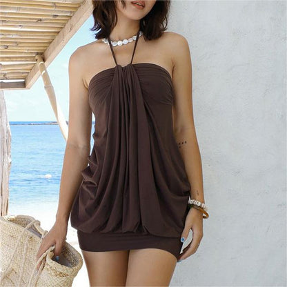 Solid Color Halter Neck Tube Top with High Waist Dress | noémi