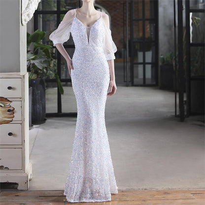 Sequin Toast Dress | Long Slim Fit Fishtail Gown | noémi