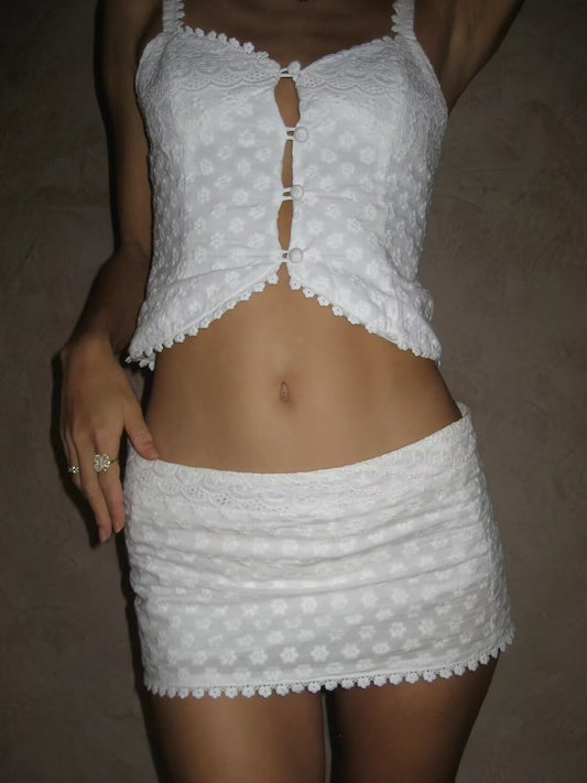 Lace Hanging Buckle Set | Lace Skirt Top | noémi