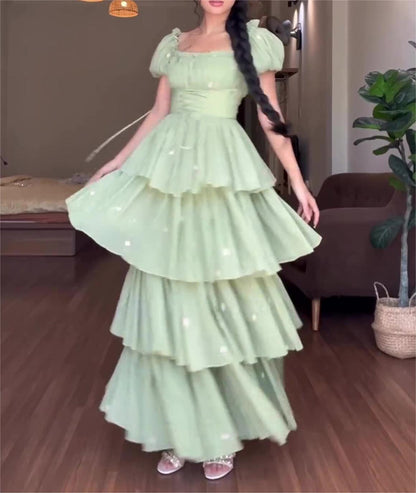 Mesh Tulle | Cinched Waist | Tiered Layers | Strap Dress | Midi Length | noémi