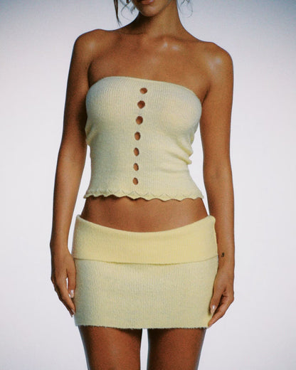 Knitted Three Piece Set | A Line Skirt Sheath Dress Hollow Out Black Cardigan with Flanged Wrap Chest Detail | noémi