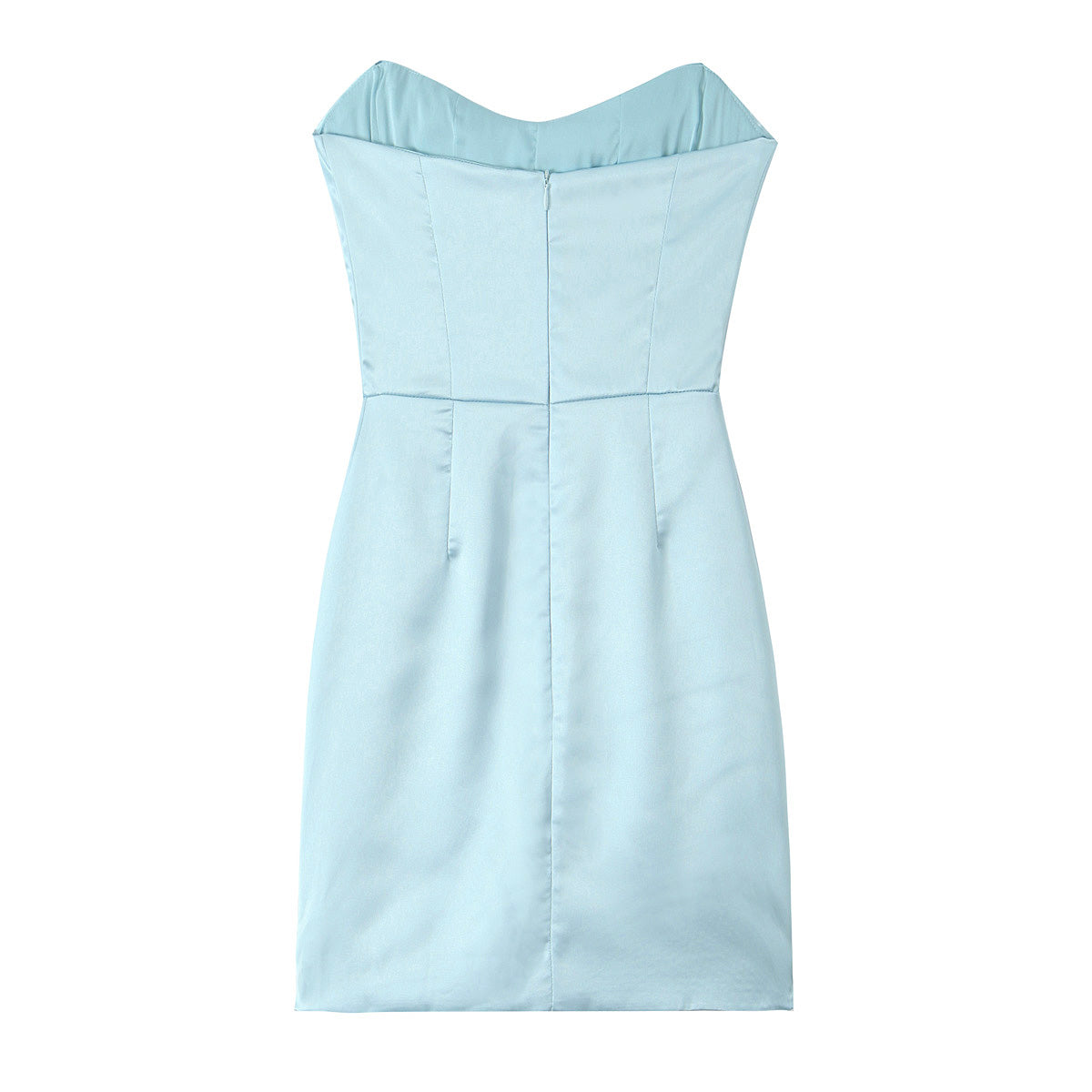 Ice Blue Satin Strapless Ruched Mini Dress | Bodycon Cocktail Party Dress | noémi