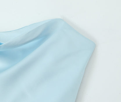 Ice Blue Satin Strapless Ruched Mini Dress | Bodycon Cocktail Party Dress | noémi