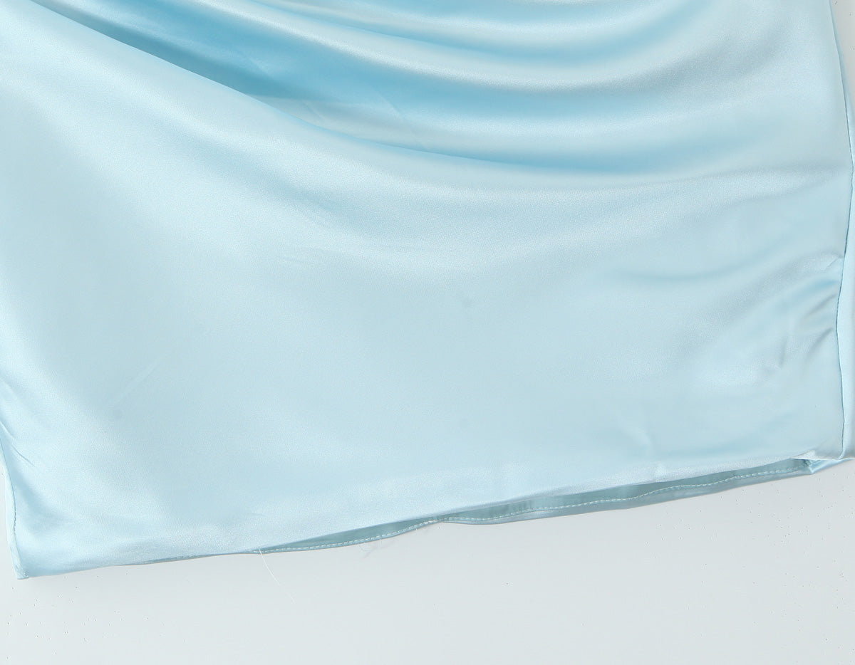 Ice Blue Satin Strapless Ruched Mini Dress | Bodycon Cocktail Party Dress | noémi