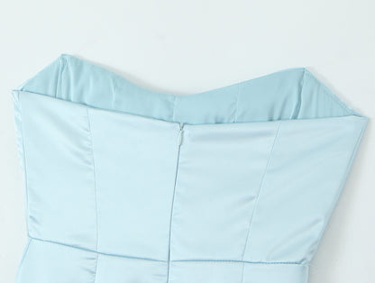 Ice Blue Satin Strapless Ruched Mini Dress | Bodycon Cocktail Party Dress | noémi