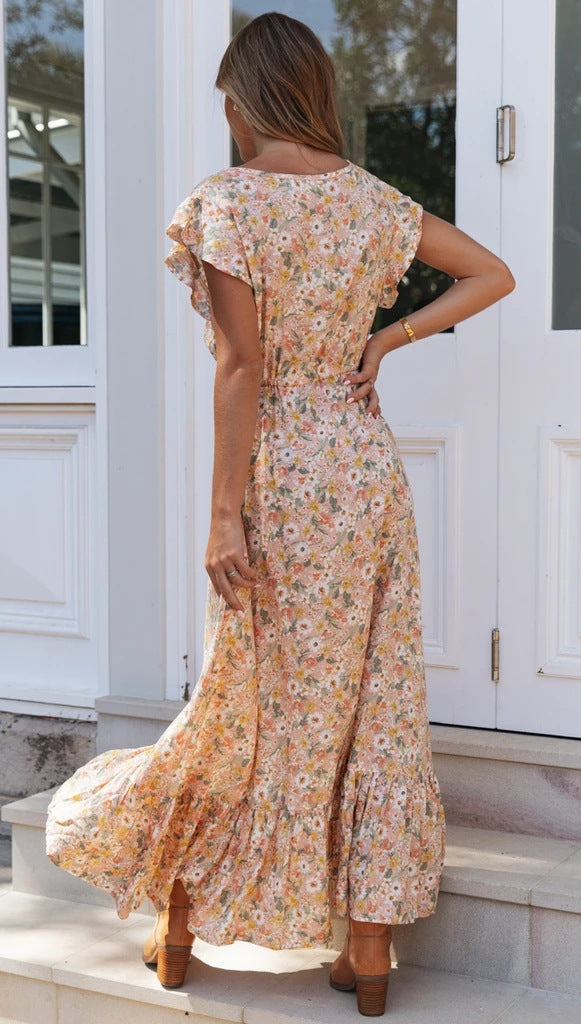 VNeck Floral Dress | Irregular Hem | Cinched Waist Tie | noémi