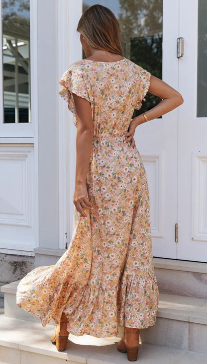 VNeck Floral Dress | Irregular Hem | Cinched Waist Tie | noémi