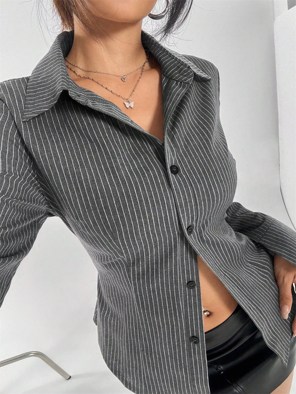 Striped Casual Shirt Cardigan | Button Down Long Sleeve Shirt | noémi