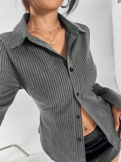 Striped Casual Shirt Cardigan | Button Down Long Sleeve Shirt | noémi