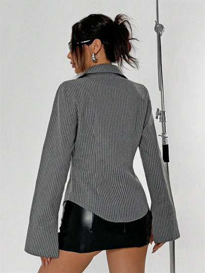 Striped Casual Shirt Cardigan | Button Down Long Sleeve Shirt | noémi