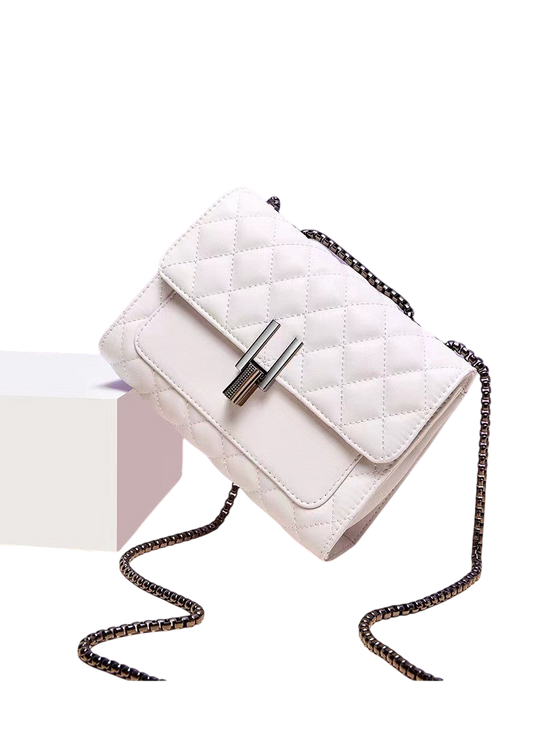 White Rhombus Embroidered Square Bag – Small Crossbody Chain Tote | noémi