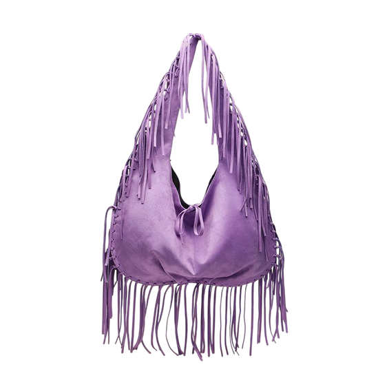 Light Brown Suede Tassel Crescent Tote – Large Capacity Dumpling Shoulder Bag | noémi