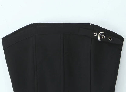 Two Piece Skirt Set | Tube Top Cropped Vest Low Waist Pleated Mini Skirt | noémi