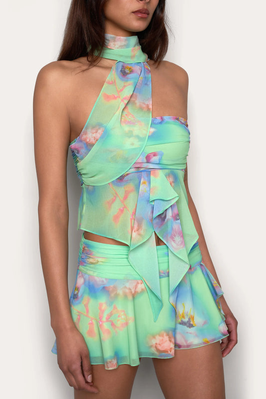 Green Floral Halter Top & Skirt Set | Off Shoulder Camisole | noémi