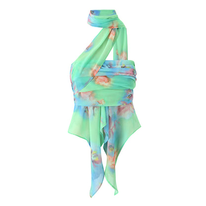 Green Floral Halter Top & Skirt Set | Off Shoulder Camisole | noémi