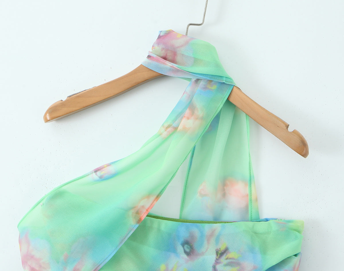 Green Floral Halter Top & Skirt Set | Off Shoulder Camisole | noémi