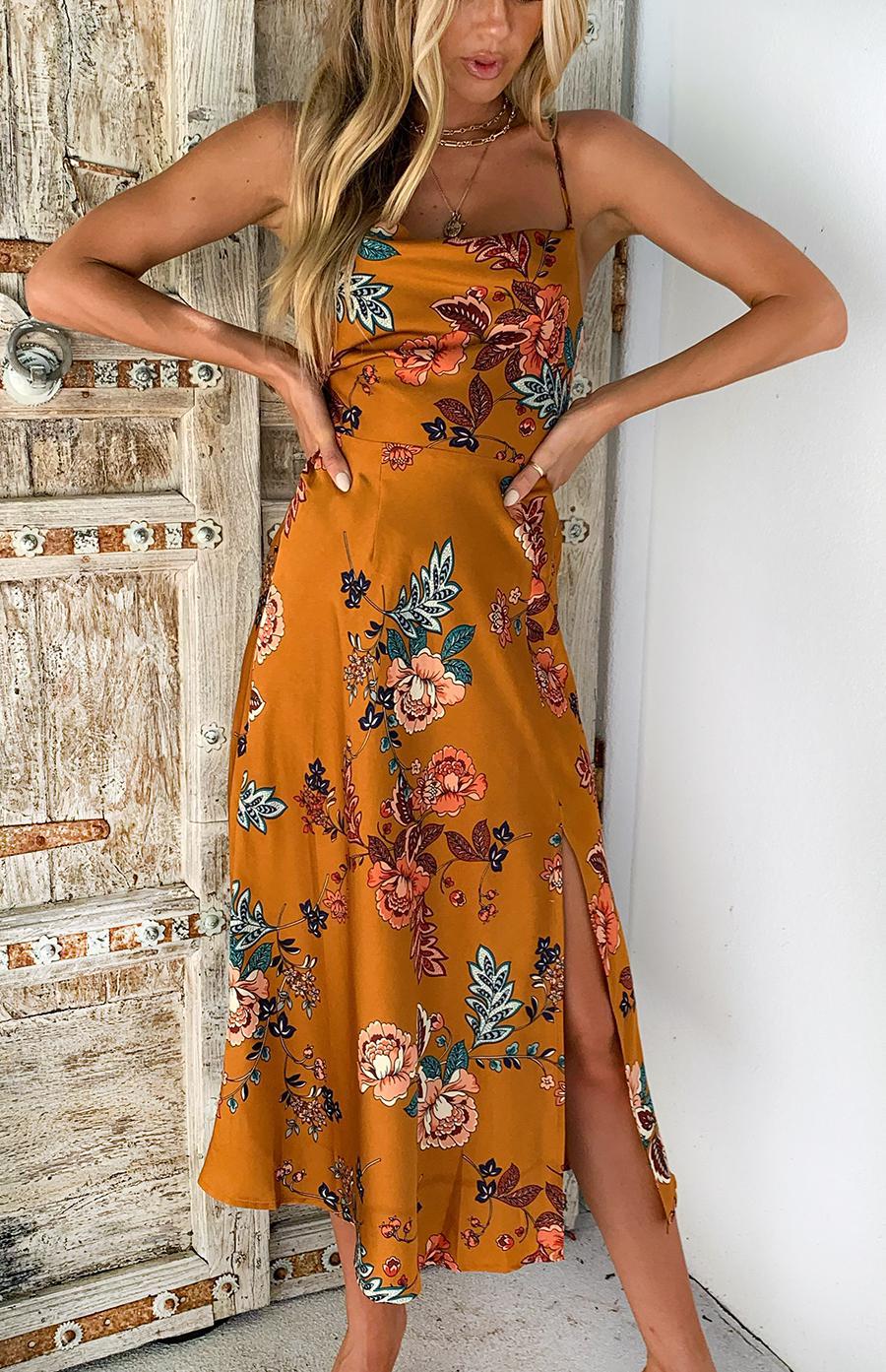 Floral Split Midi Dress | Backless Sleeveless Sundress | noémi