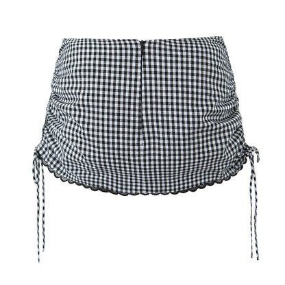 Womens Black & White Gingham Halter Corset Top & Drawstring Skirt Set | Two Piece Matching | noémi