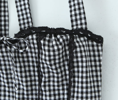 Womens Black & White Gingham Halter Corset Top & Drawstring Skirt Set | Two Piece Matching | noémi