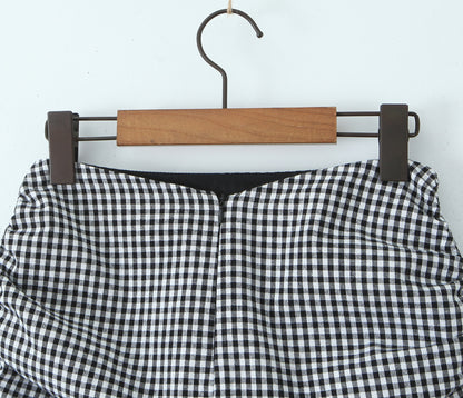 Womens Black & White Gingham Halter Corset Top & Drawstring Skirt Set | Two Piece Matching | noémi