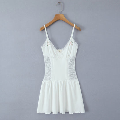 Floral Embroidered Lace Patchwork Knit Sling Dress | noémi