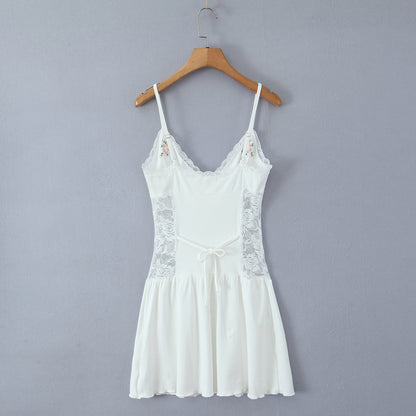 Floral Embroidered Lace Patchwork Knit Sling Dress | noémi