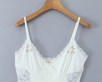 Floral Embroidered Lace Patchwork Knit Sling Dress | noémi