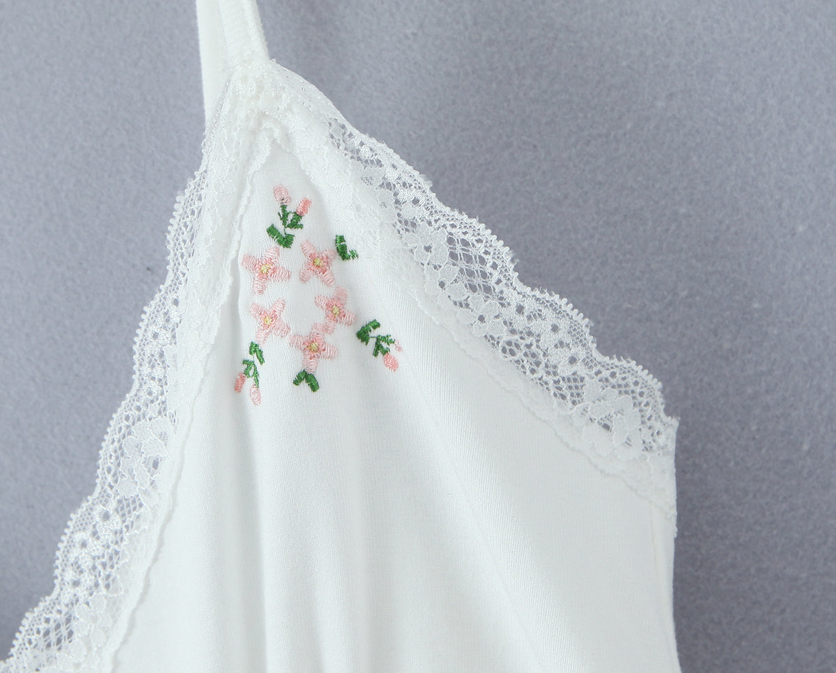 Floral Embroidered Lace Patchwork Knit Sling Dress | noémi