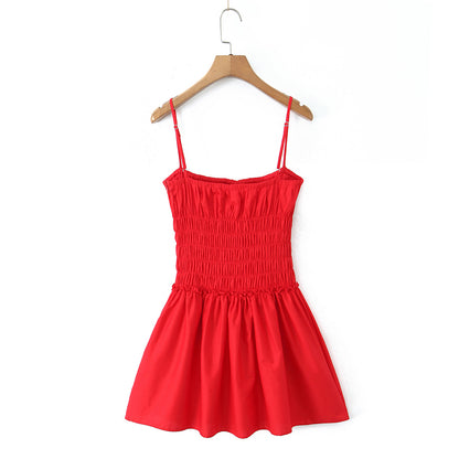 Red Smocked Mini Dress with Tie Waist | Summer Sleeveless Fit & Flare | noémi