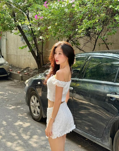 Jacquard Lace Up Top Skirt Set | Two Piece Outfit | noémi