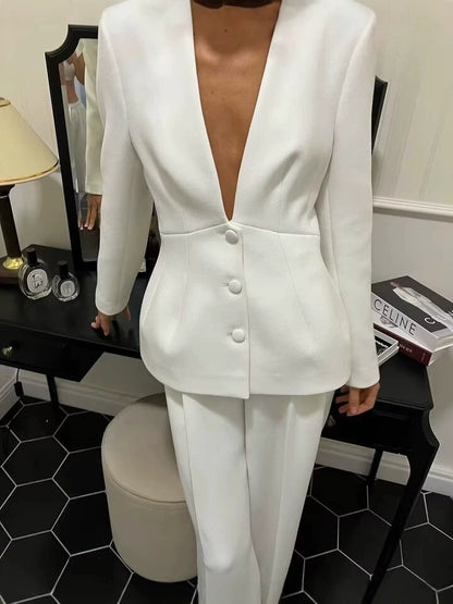 V Neck Blazer Top Long Pants Set | noémi