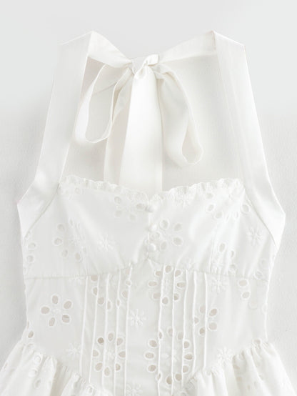 Womens Cutout Embroidered Lace Halter Dress | Lace Up Back | noémi