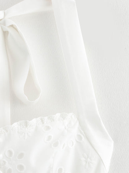 Womens Cutout Embroidered Lace Halter Dress | Lace Up Back | noémi