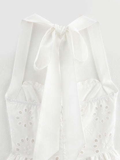 Womens Cutout Embroidered Lace Halter Dress | Lace Up Back | noémi