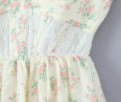 Lace Embroidered Corset Dress | Floral Print Boning Detail Waist Cinching Fit Spaghetti Straps | noémi