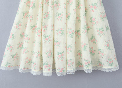 Lace Embroidered Corset Dress | Floral Print Boning Detail Waist Cinching Fit Spaghetti Straps | noémi