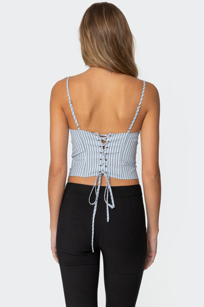 Blue Striped Tube Top with Adjustable Straps | Cinched Waist Slim Fit Vest for Women | noémi