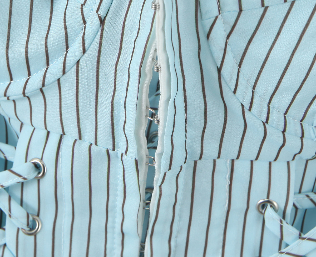 Blue Striped Tube Top with Adjustable Straps | Cinched Waist Slim Fit Vest for Women | noémi