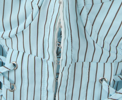 Blue Striped Tube Top with Adjustable Straps | Cinched Waist Slim Fit Vest for Women | noémi