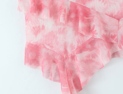 Spring Tie Dye Two Piece Set for Women |  Ruffle Spaghetti Strap Top Irregular Mini Skirt | noémi
