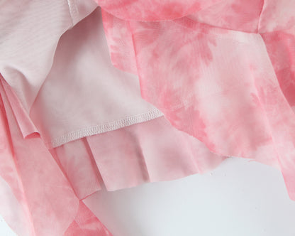 Spring Tie Dye Two Piece Set for Women |  Ruffle Spaghetti Strap Top Irregular Mini Skirt | noémi