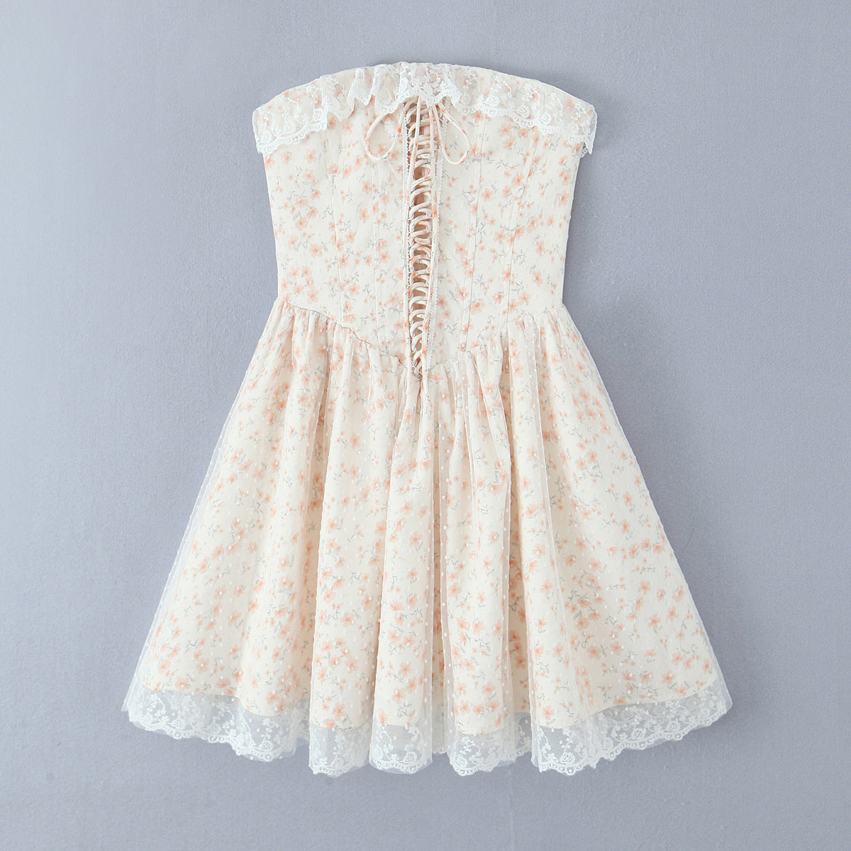 Puffy Slim Fit Tube Dress | Floral Lace Up Waist | noémi